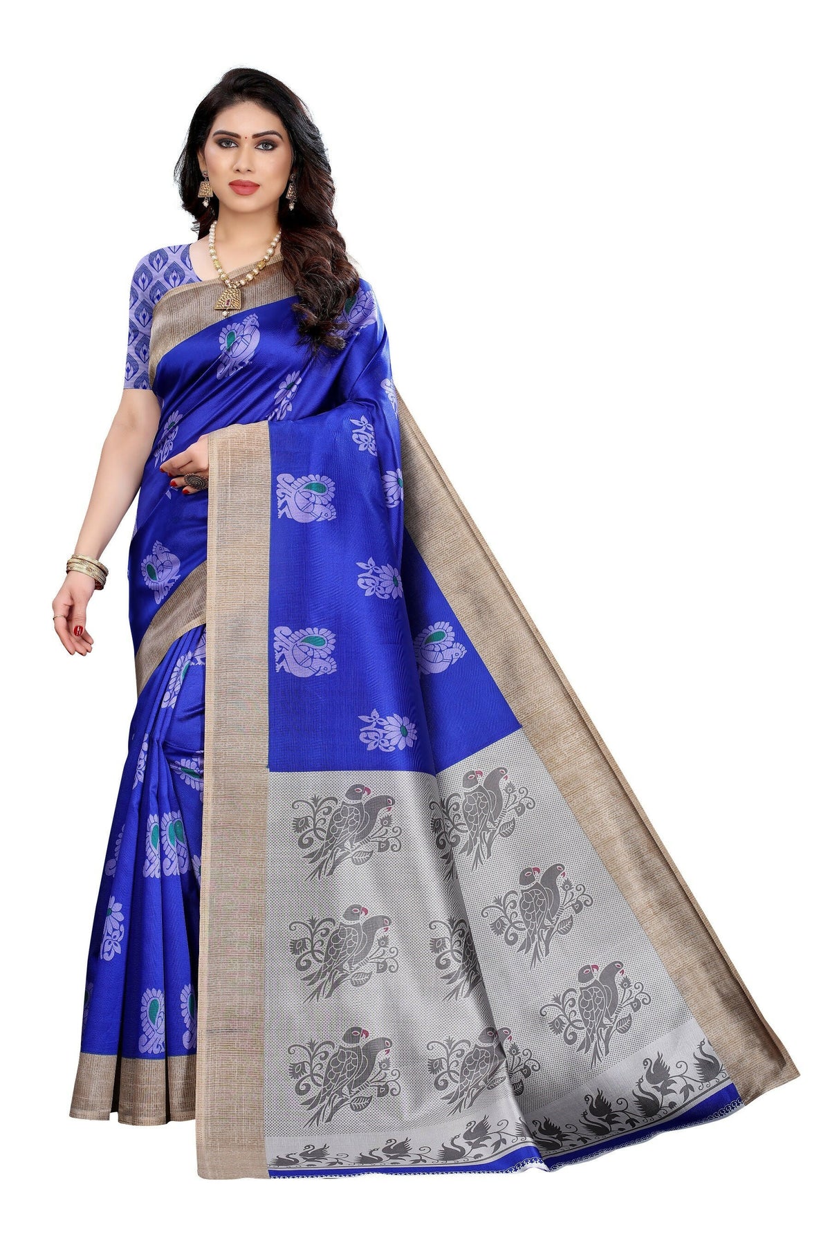 Vamika blue Printed Art Silk Saree | Grocsy