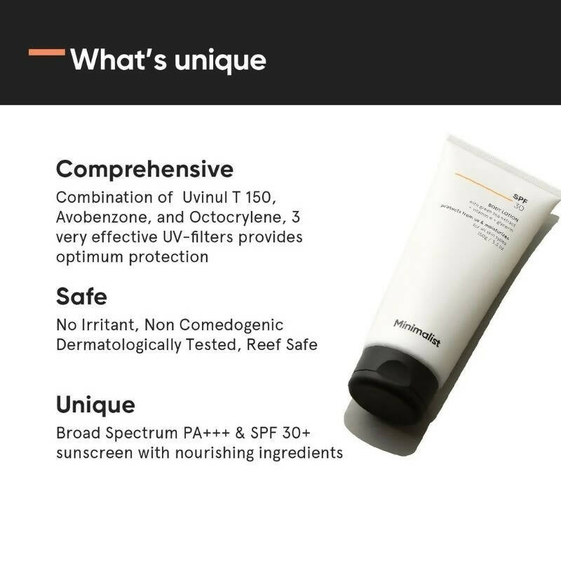 Minimalist SPF 30 Body Lotion With Vitamin E, Gylcerin & Green Tea Extract | Grocsy