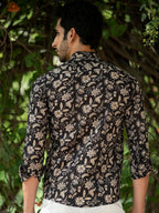 Miravan Men's Cotton Black Floral Printed Full Sleeve Slim Fit Shirt | Grocsy
