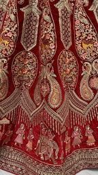 Jyoti Fashion Women's Red Velvet Multi Thread Embroidered with Zircon Diamond Work Wedding Lehenga Choli | Grocsy