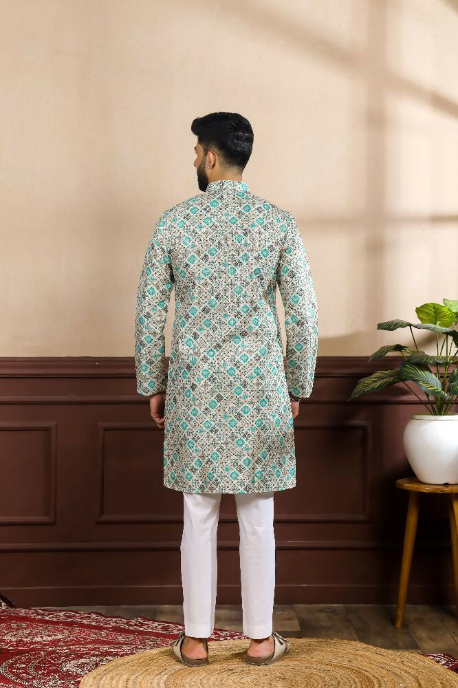 Blue Art Silk Digital Printed, Embroidery Work Kurta Set - Mahotsav | Grocsy