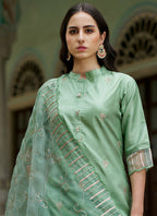 Vellora Pista Green Silk Blend Embroidery Work Ready-to-Wear Salwar Suit | Grocsy