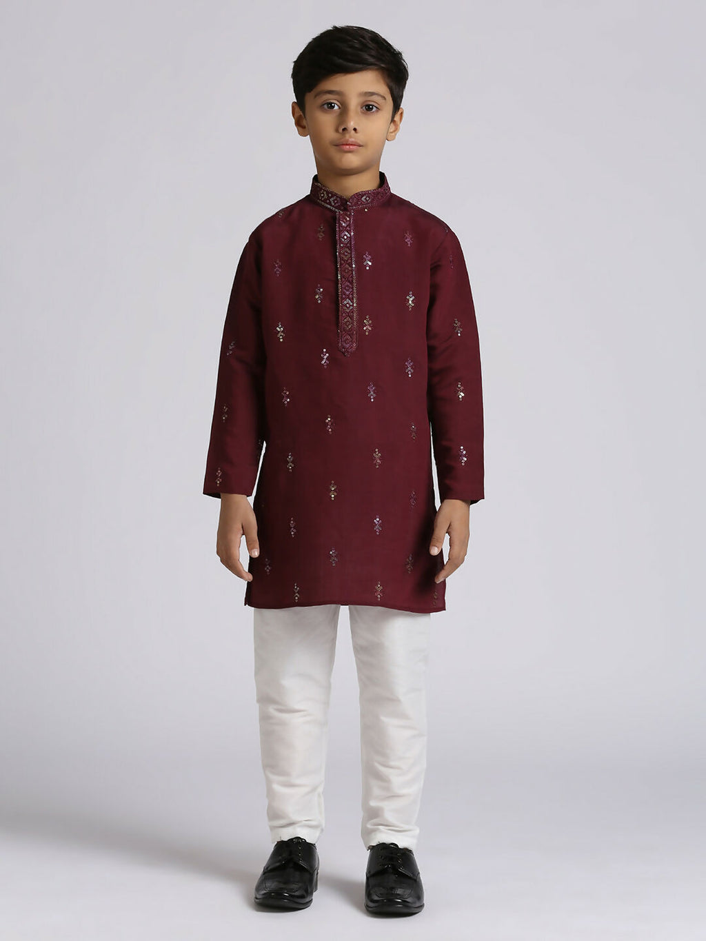 Joban Fashion Kids Island Traditional Ethnic Wear with Silk Sequence Embroidery Full Sleeves Kurta and Pyjama Set - Wine | Grocsy