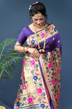 Jyoti Fashion Women's Purple Paithani Silk Zari Woven Saree with Blouse | Grocsy