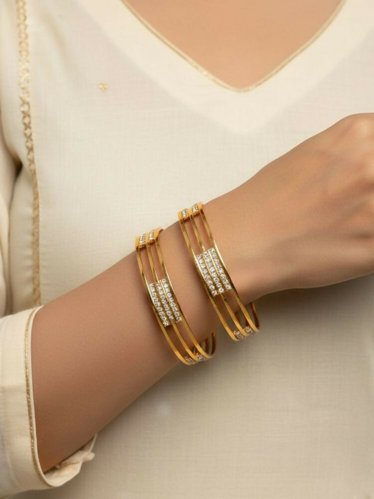 NVR Women Set of 2 Gold Plated CZ Stone Kada Bangle | Grocsy