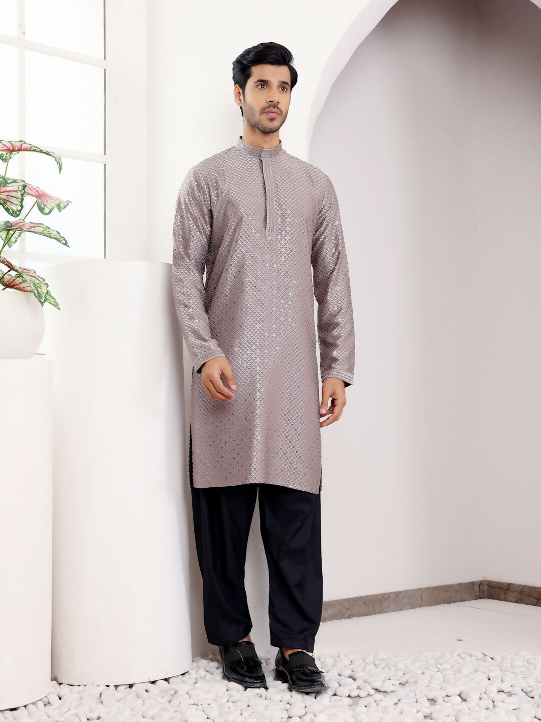 Grey Viscose Designer Chikankari Embroidery Work Men's Kurta - Mahotsav | Grocsy