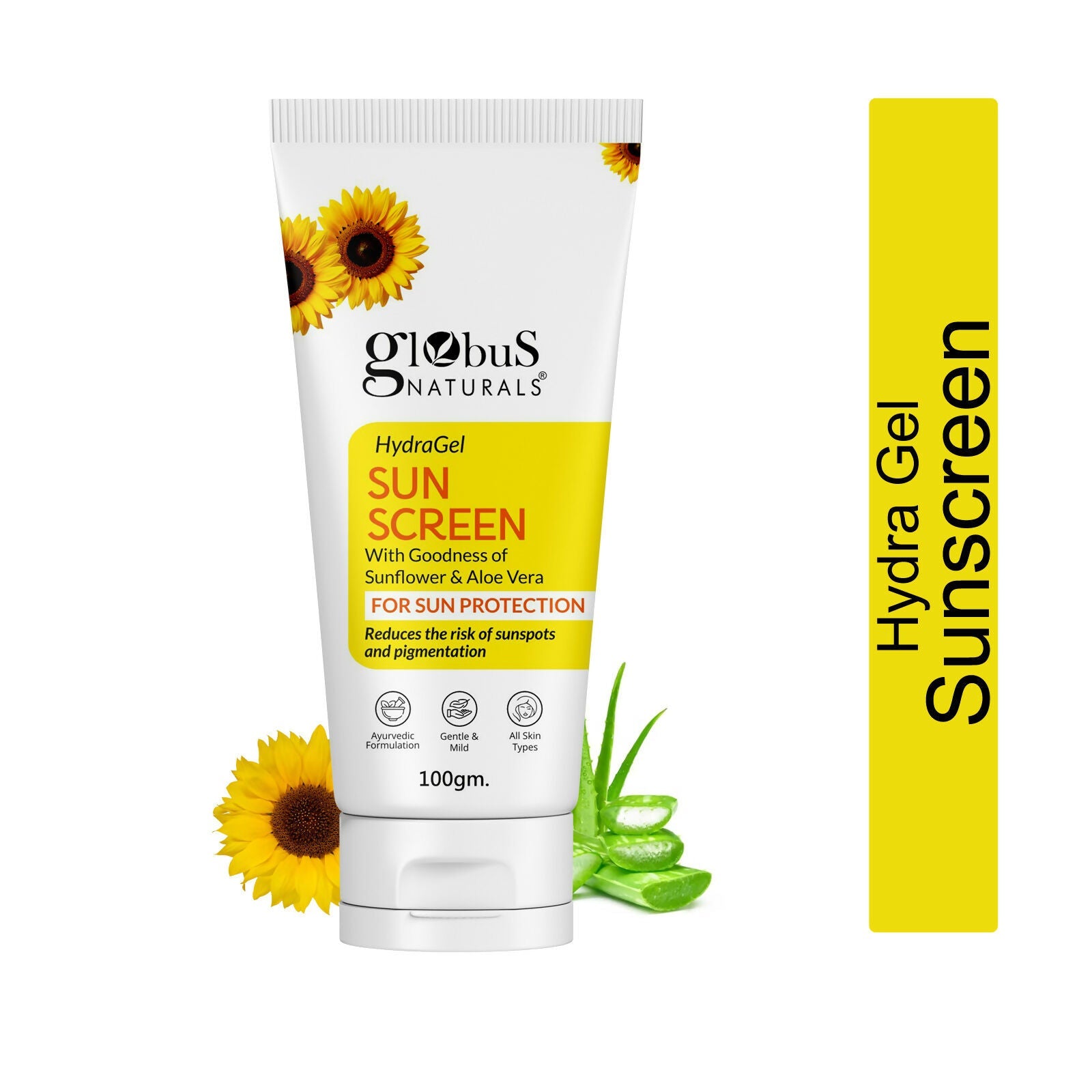 Globus Naturals Hydra Gel Sunscreen With Goodness of Sunflower & AloeVera For Sun Protection All Skin Types | Grocsy