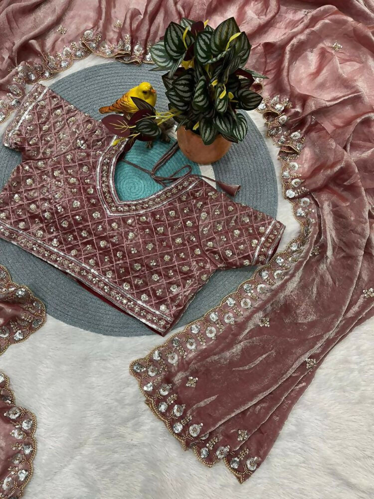 Joban Fashion Maroon Fandy Satin Silk Party Wear Sarees | Grocsy