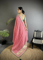 Joban Fashion Dusty Pink Bandhej Bandhani Vichitra Silk Bandhani Prints Saree | Grocsy