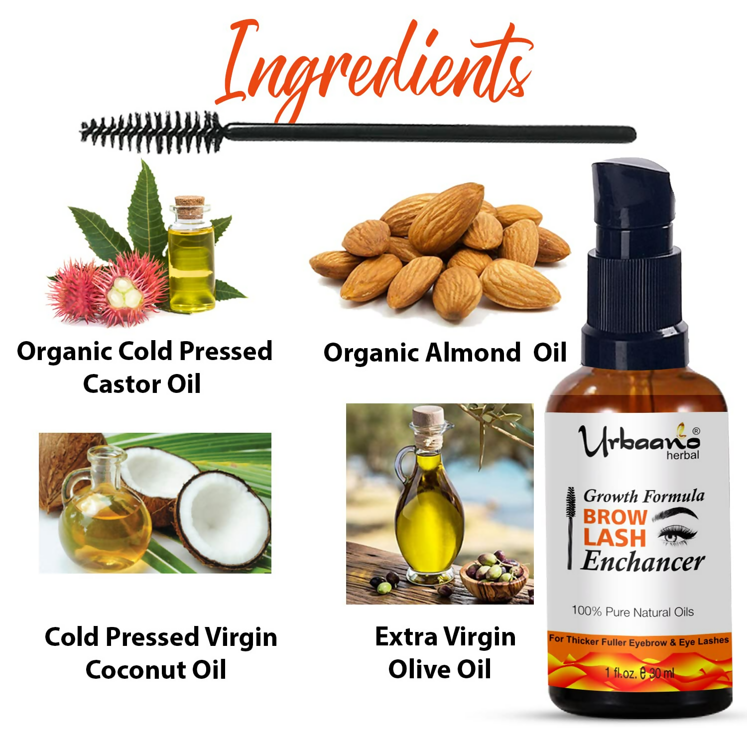 Urbaano Herbal Premium Eyebrow & Eyelash Growth Serum Oil | Grocsy