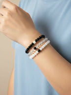 NVR Set of 3 Black & White crystal beaded Bracelet for Men & Women | Grocsy