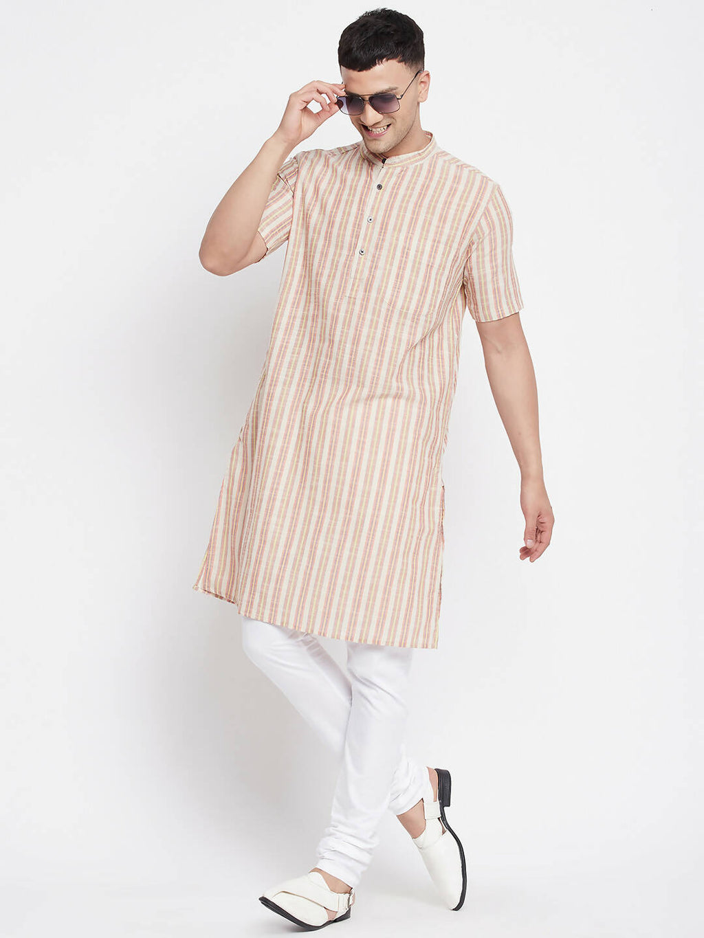 Even Apparels Yellow Pure Cotton Men's H/S Kurta With Band Collar | Grocsy