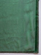 Green Organza Swaroski Diamond Work Saree with Unstitched Blouse - Radha | Grocsy