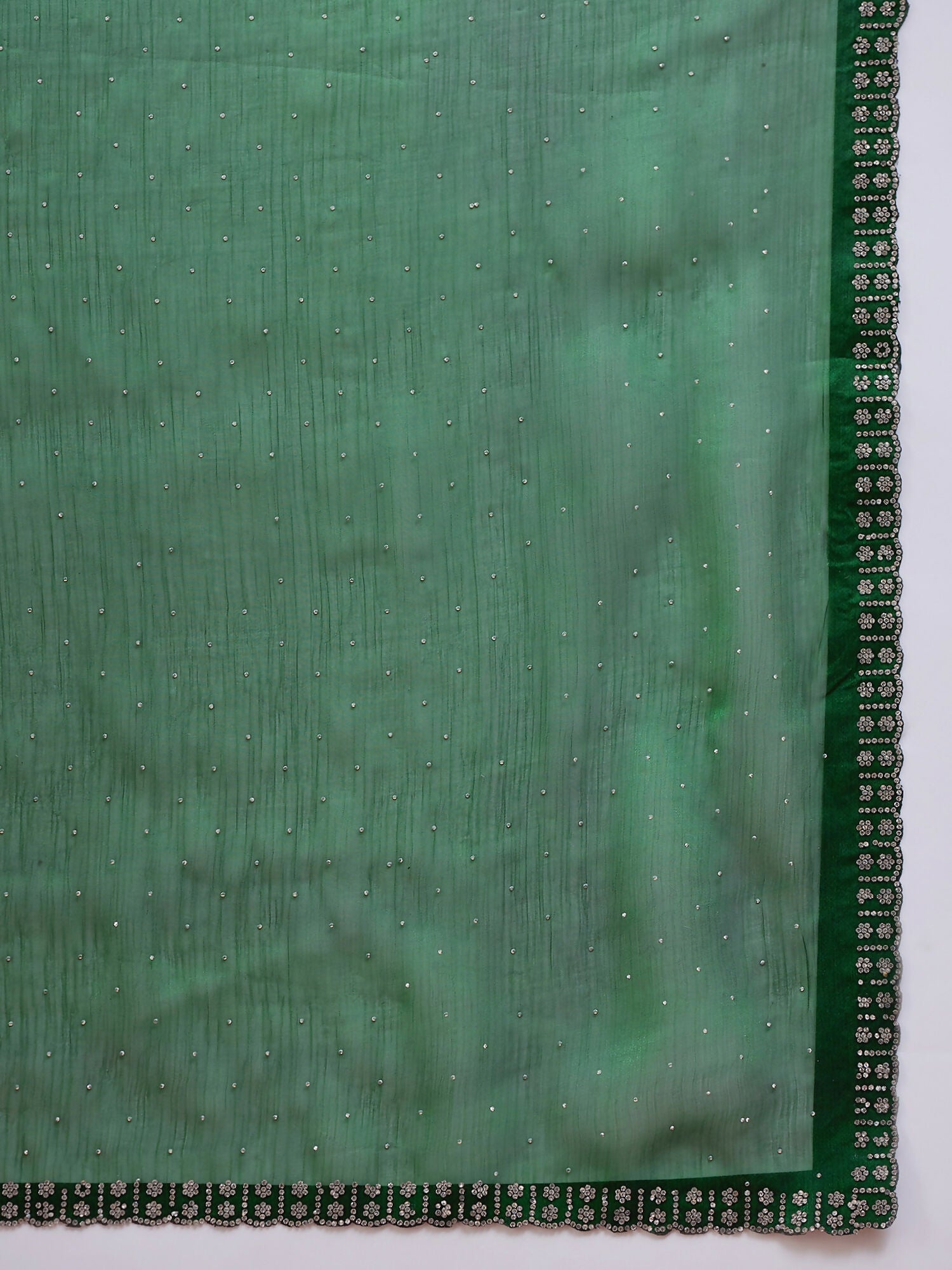 Green Organza Swaroski Diamond Work Saree with Unstitched Blouse - Radha | Grocsy