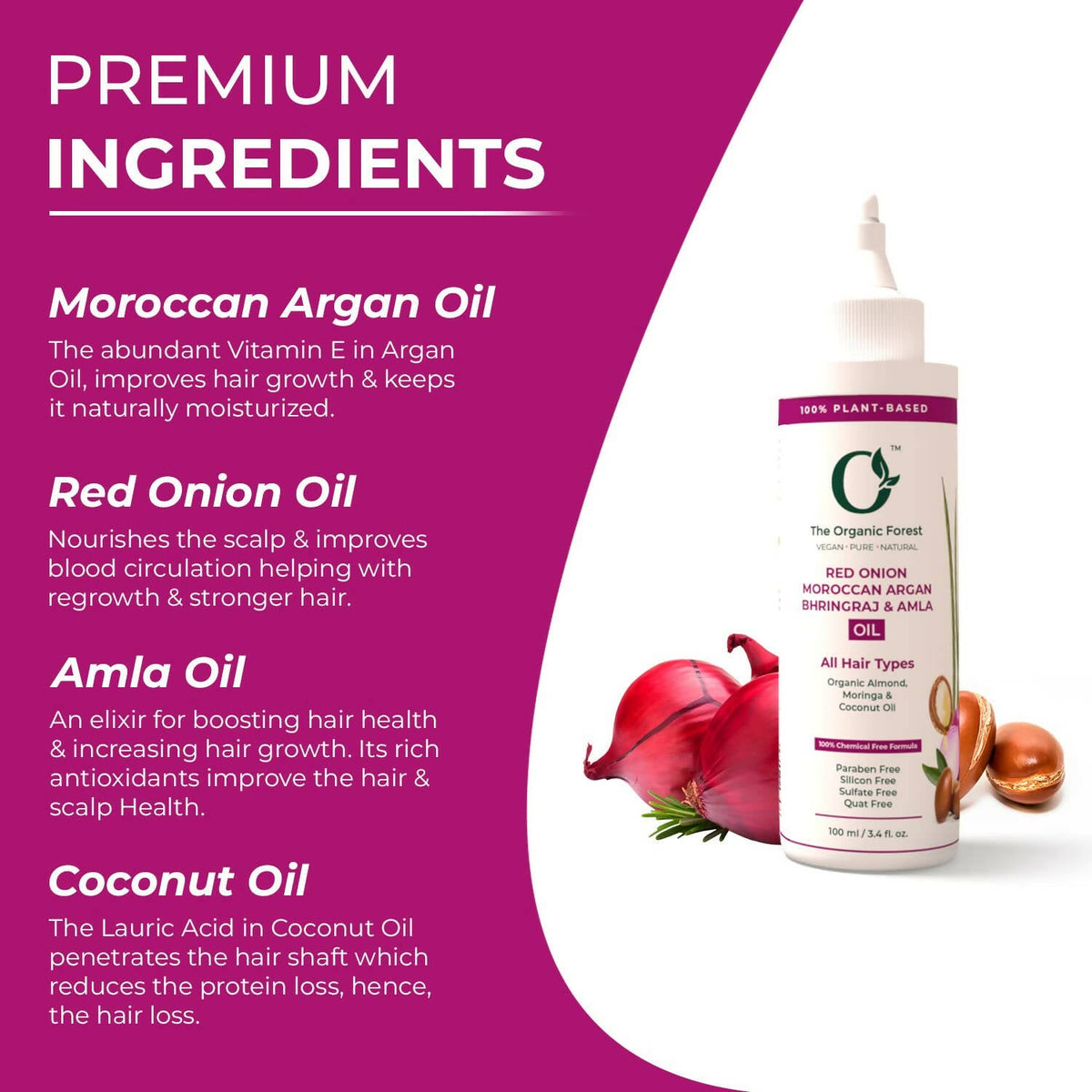 The Organic Forest Red Onion, Moroccan Argan, Bhringraj & Amla Hair Oil | Grocsy