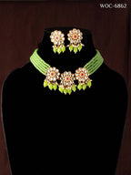 Mominos Fashion Johar Kamal Women's Pista Beads Pearls Gold-Polished Jewellery Set