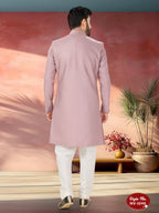 Joban Fashion Men's Pink Straight Silk Thread And Sequence Embroidary All Over Indo-Western Kurta Set | Grocsy