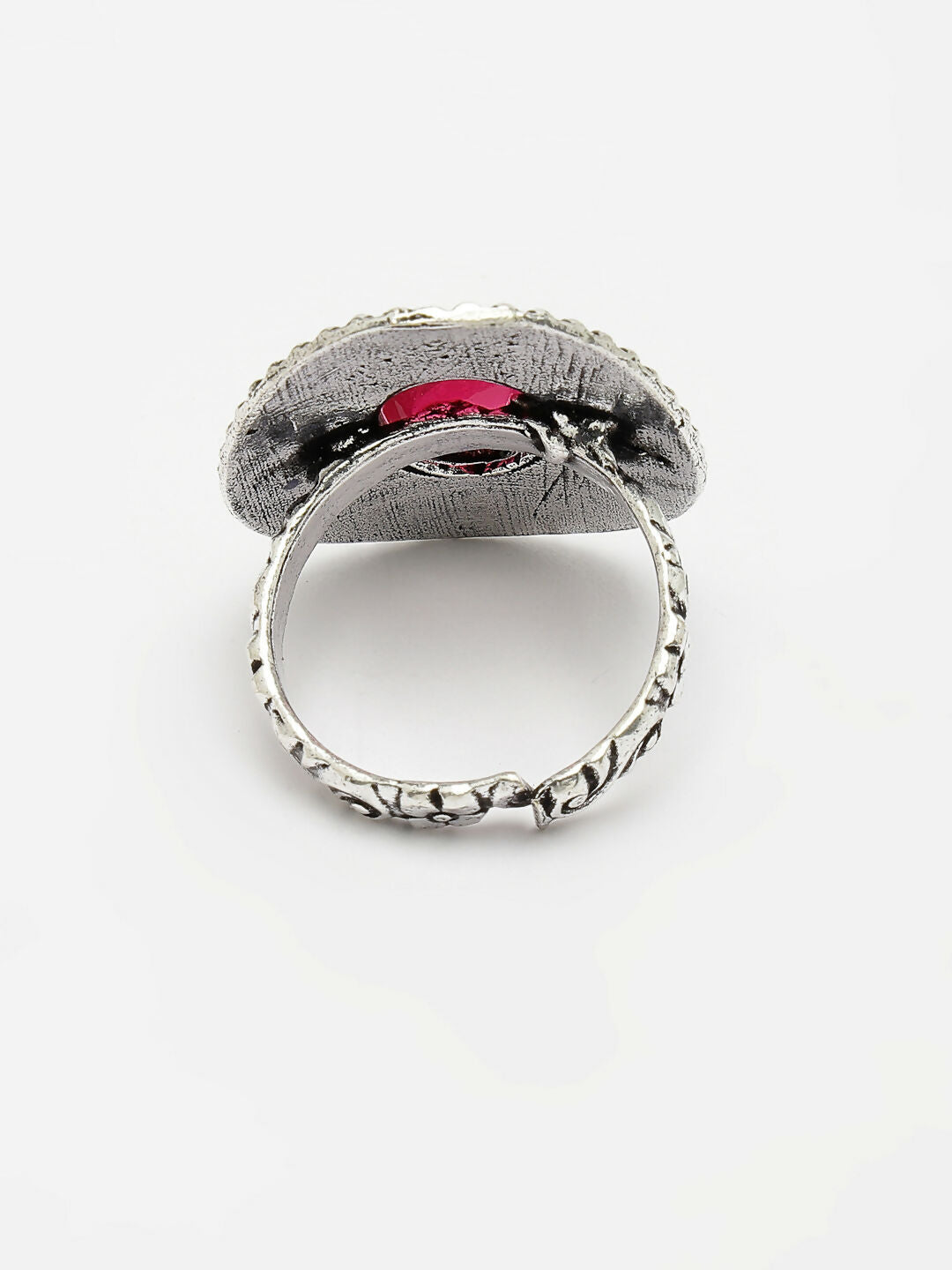 NVR Women's Pink Silver-Toned German Silver Adjustable Finger Ring | Grocsy