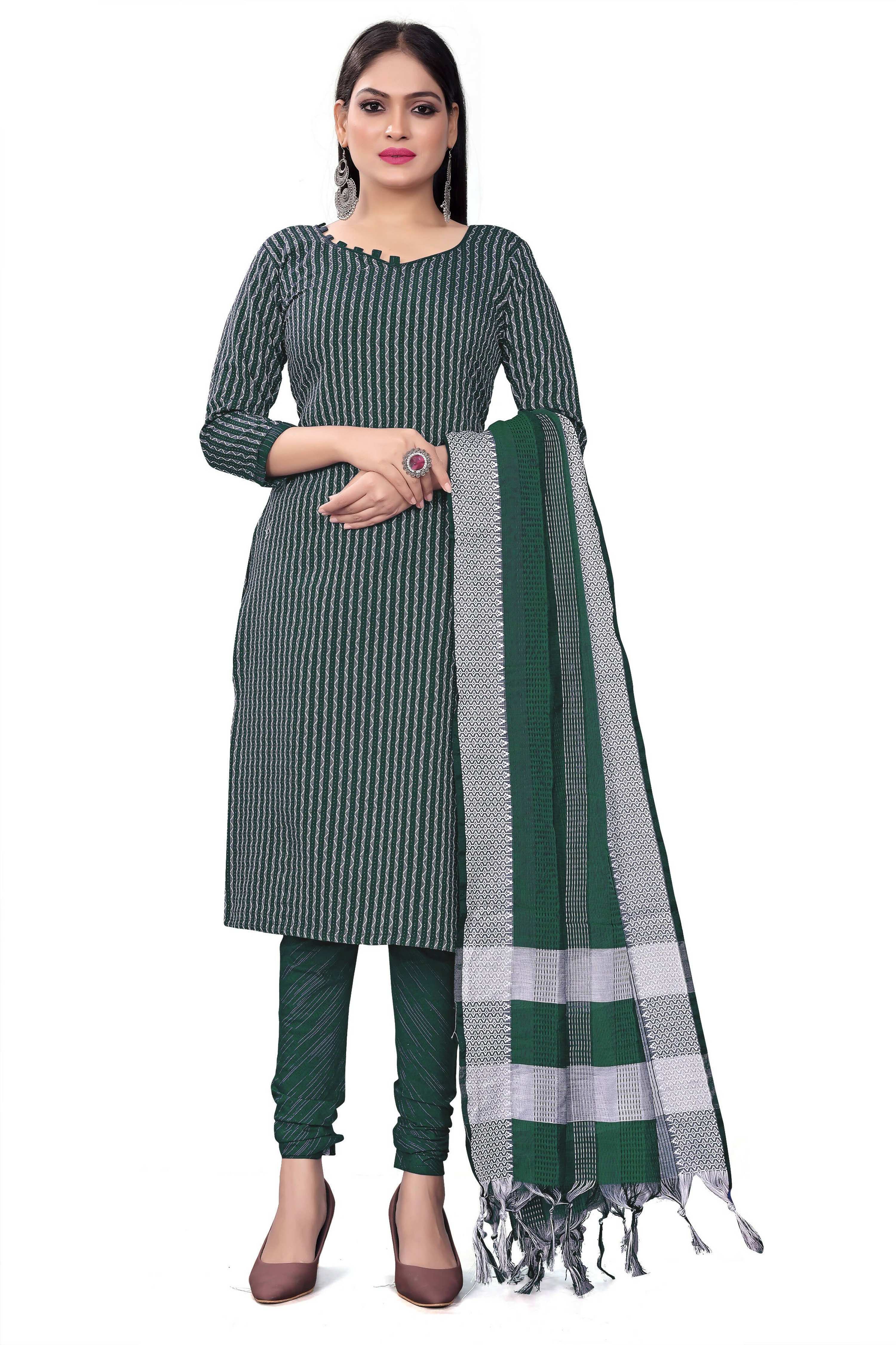 Green Cotton Jacquard Woven Unstitched Dress Material - Amara | Grocsy