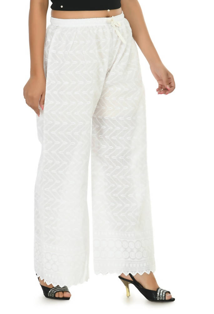 Mominos Fashion Moeza Cotton White Color Chikan Work Palazzo | Grocsy