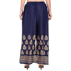 PAVONINE Navy Blue Color Golden Printed Rayon Fabric Sharara For Women & Girls | Grocsy