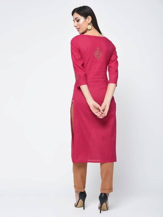 Aniyah Cotton Block Printed Traditional Straight Kurta In Magenta Color (AN-125K) | Grocsy