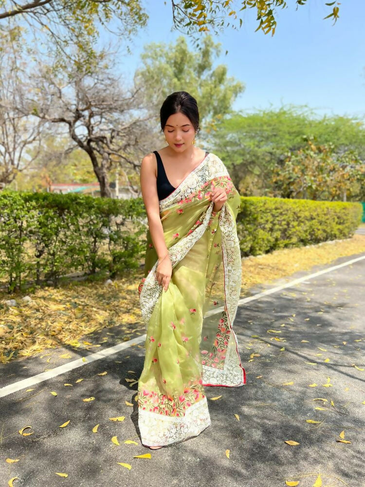 Vamsee Riddhi-Siddhi -1 Green Organza Saree | Grocsy