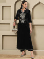 Joban Fashion Women Black Velvet Hand Embellishment Stitched Kurta Set | Grocsy