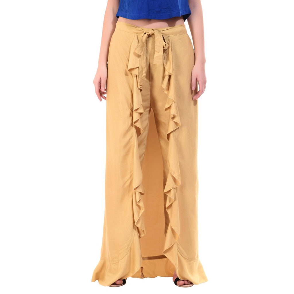 Asmaani Beige Color Plain Ruffle Palazzo | Grocsy