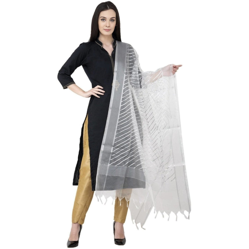 A R Silk Silver Leheriya Fancy Dupatta White Color Dupatta or Chunni | Grocsy