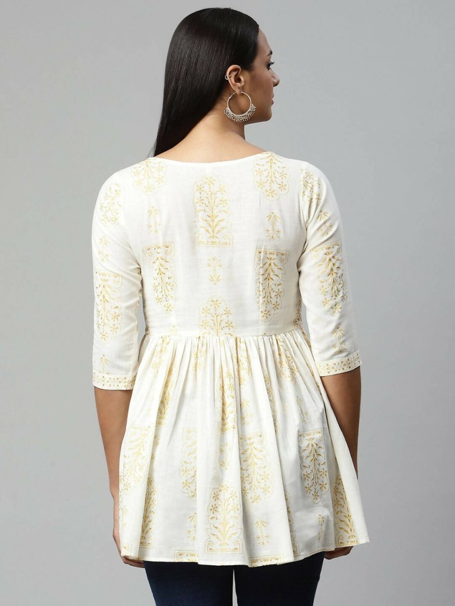 Ahalyaa Women Off White Beautiful Pure Cotton Printed Tunic | Grocsy