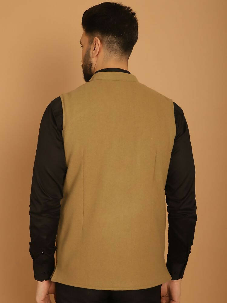 Even Apparels Pure Wool Nehru Jacket - Beige | Grocsy