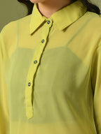 Myshka Women's Yellow Solid Georgette Longline Party Sheer Tunic | Grocsy