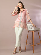 Myshka Women's Pink Solid Longline Party Tunic | Grocsy