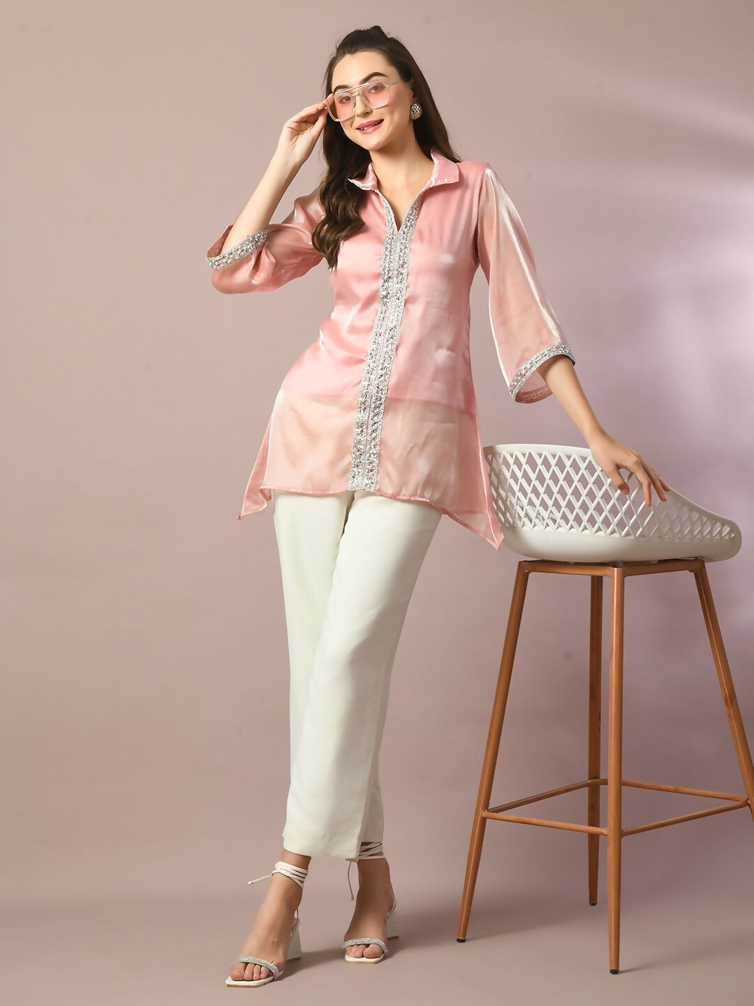 Myshka Women's Pink Solid Longline Party Tunic | Grocsy
