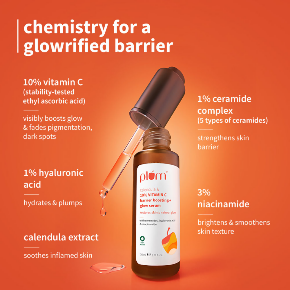Plum 10% Vitamin C Barrier Boosting + Glow Serum with Calendula For Glowing Skin | Grocsy