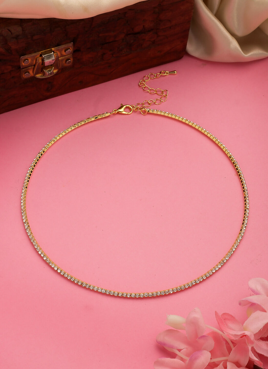 NVR Women's Gold-Toned CZ-Studded Choker Necklace | Grocsy