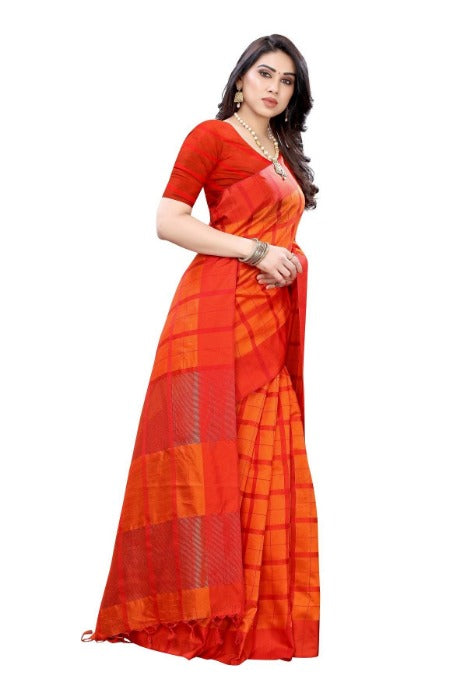 Vamika Orange Cotton Silk Weaving Saree (SATURN ORANGE) | Grocsy