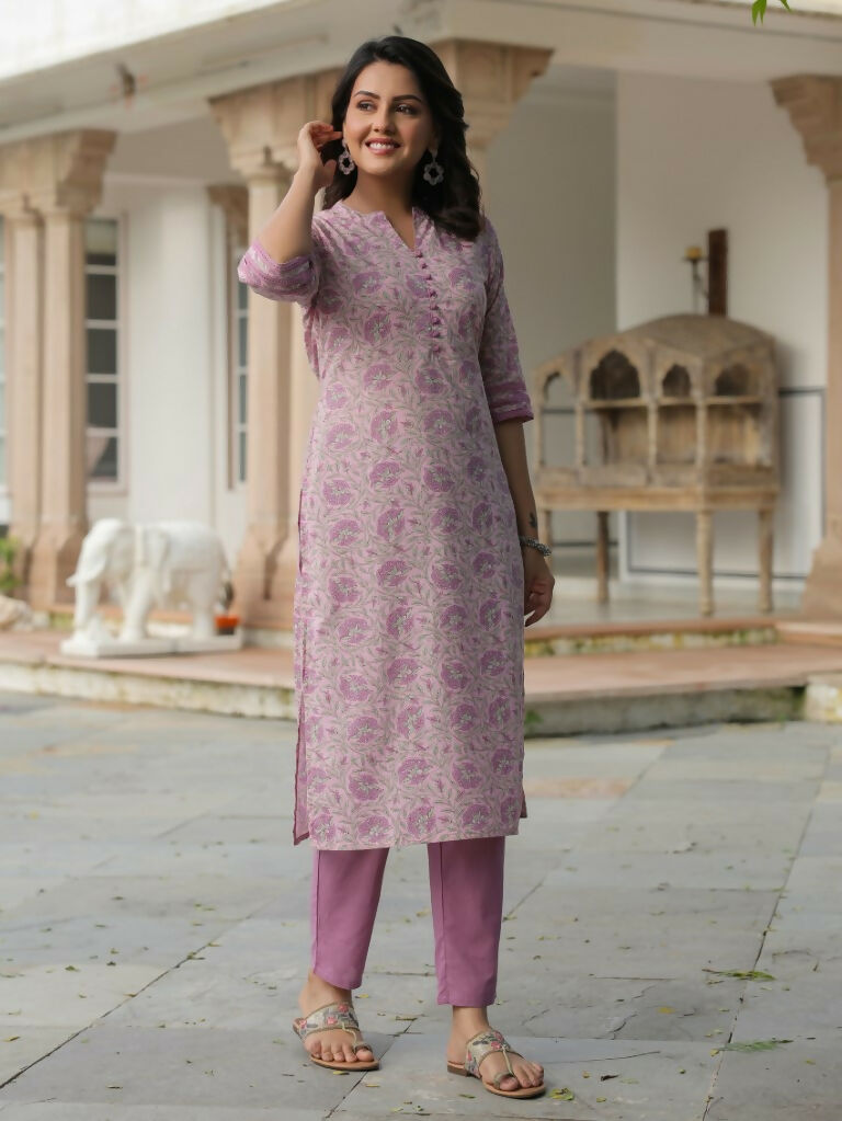 Aramya Straight Soft Cotton Floral Print Women's Kurta - Pink | Grocsy