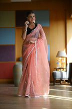 Vamsee Manbhari Peach Organza Saree | Grocsy