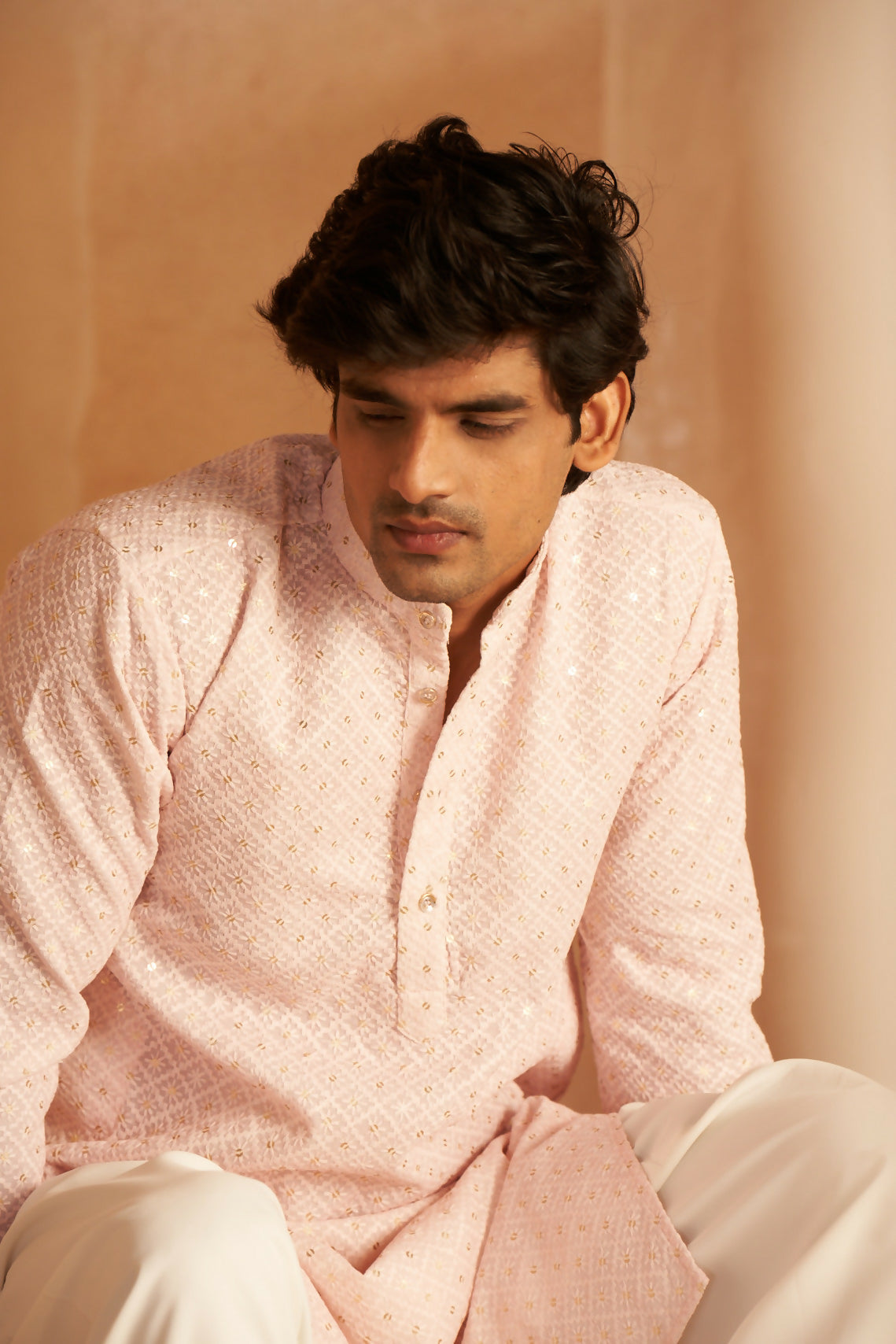 Pink Viscose Chikankari Embroidery Work Men's Kurta Set - Mahotsav | Grocsy