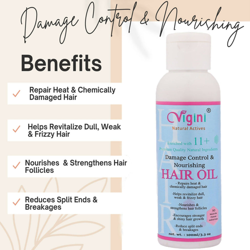 Vigini Damage Repair Nourishing Hair Care Tonic Oil with Keratin, Brahmi, Coconut Oil | Grocsy