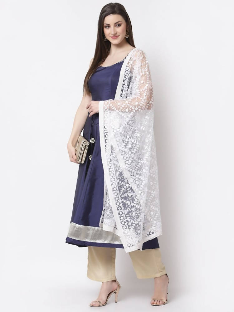 Myshka Blue Color Silk blend Embroidered Kurta With Dupatta Set | Grocsy