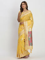 Shree Shyam Fashion Linen Cotton Yellow Saree | Grocsy