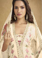 Vegaa Fashion Cream Floral Slit Style Designer Kurta Palazzo Suit | Grocsy