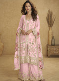 Vegaa Fashion Light Pink Floral Slit Style Designer Kurta Palazzo Suit | Grocsy