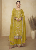 Vegaa Fashion Mustard Embroidered And Hand Work Kurta Palazzo Suit | Grocsy