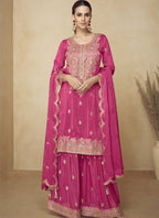 Vegaa Fashion Pink Embroidered And Hand Work Kurta Palazzo Suit | Grocsy