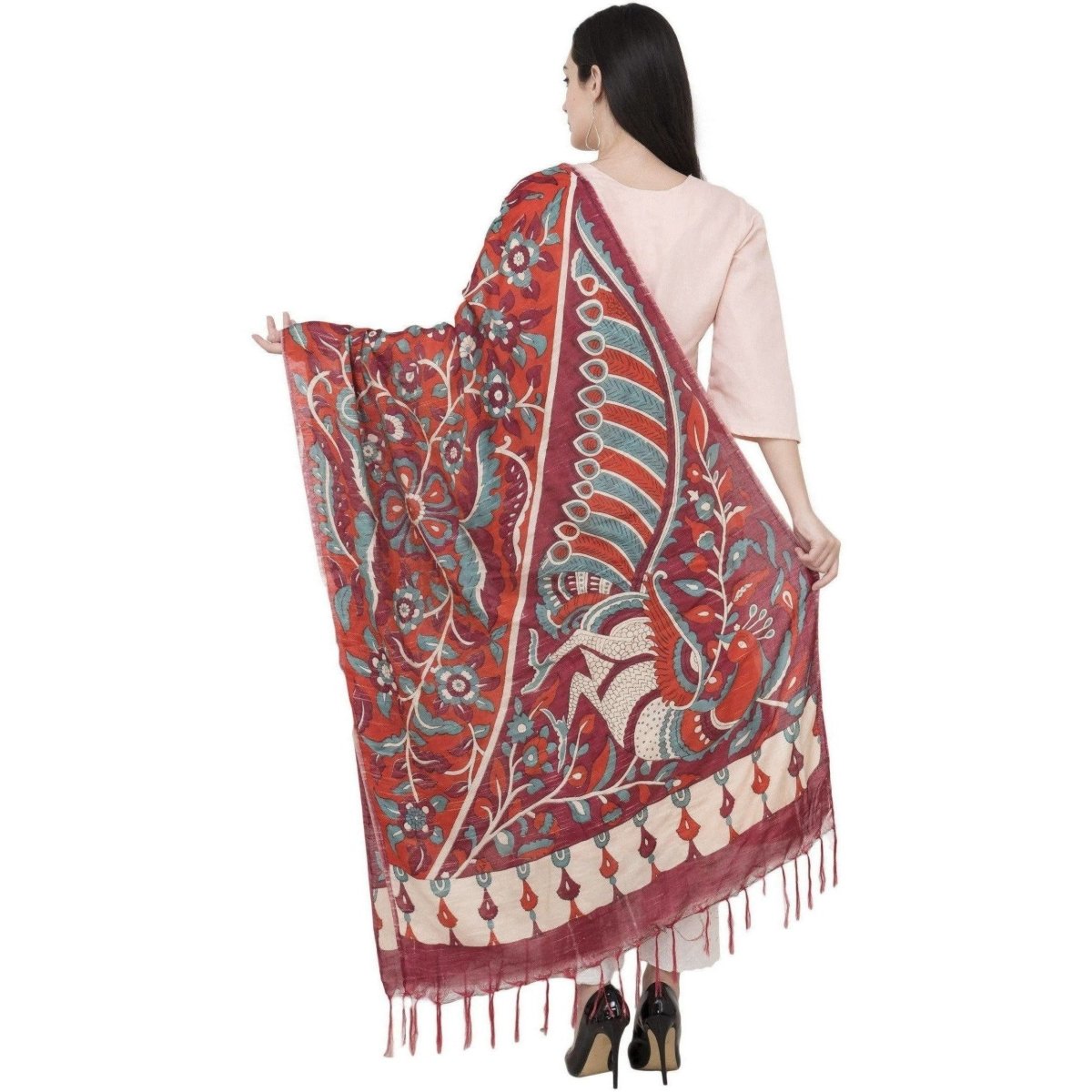 A R Silk Modal Kalamkari Print Fancy Dupatta Color Mehroon Dupatta or Chunni | Grocsy