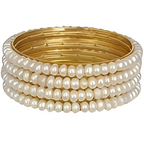 Gold-Polished Alloy Set Of 4 Pearl Bangles - The Pari